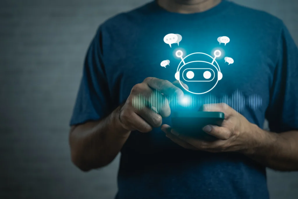 hombre de negocio usando su móvil con inteligencia artificial