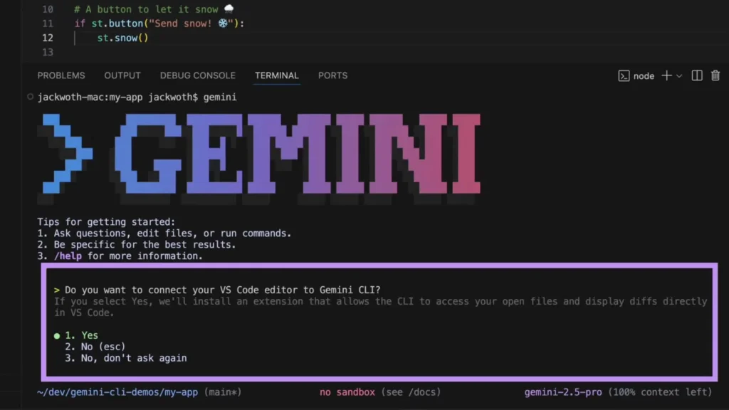 extensión de gemini cli en visual studio code