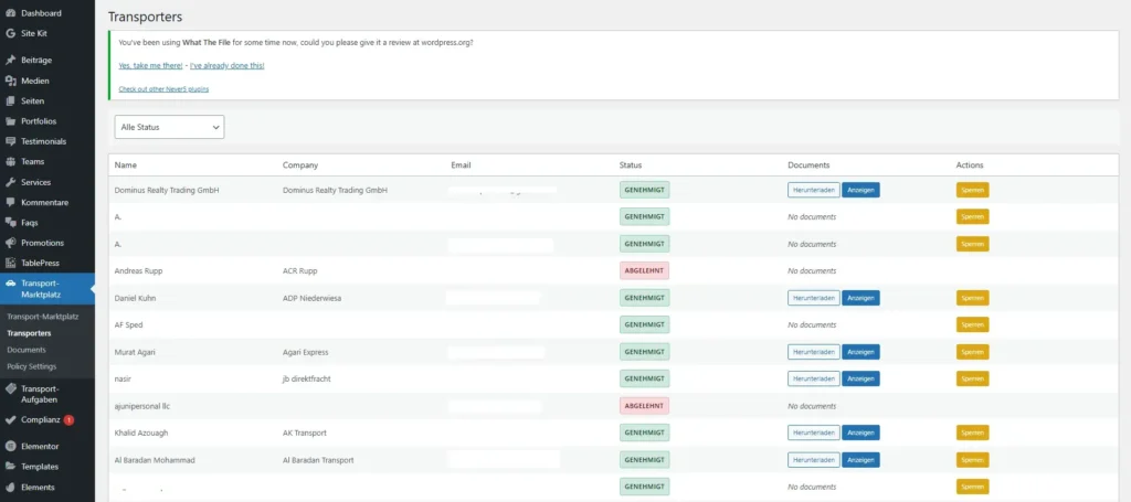 5 admin transporter list