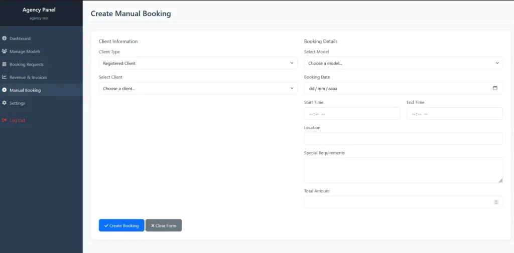 Agency manual booking