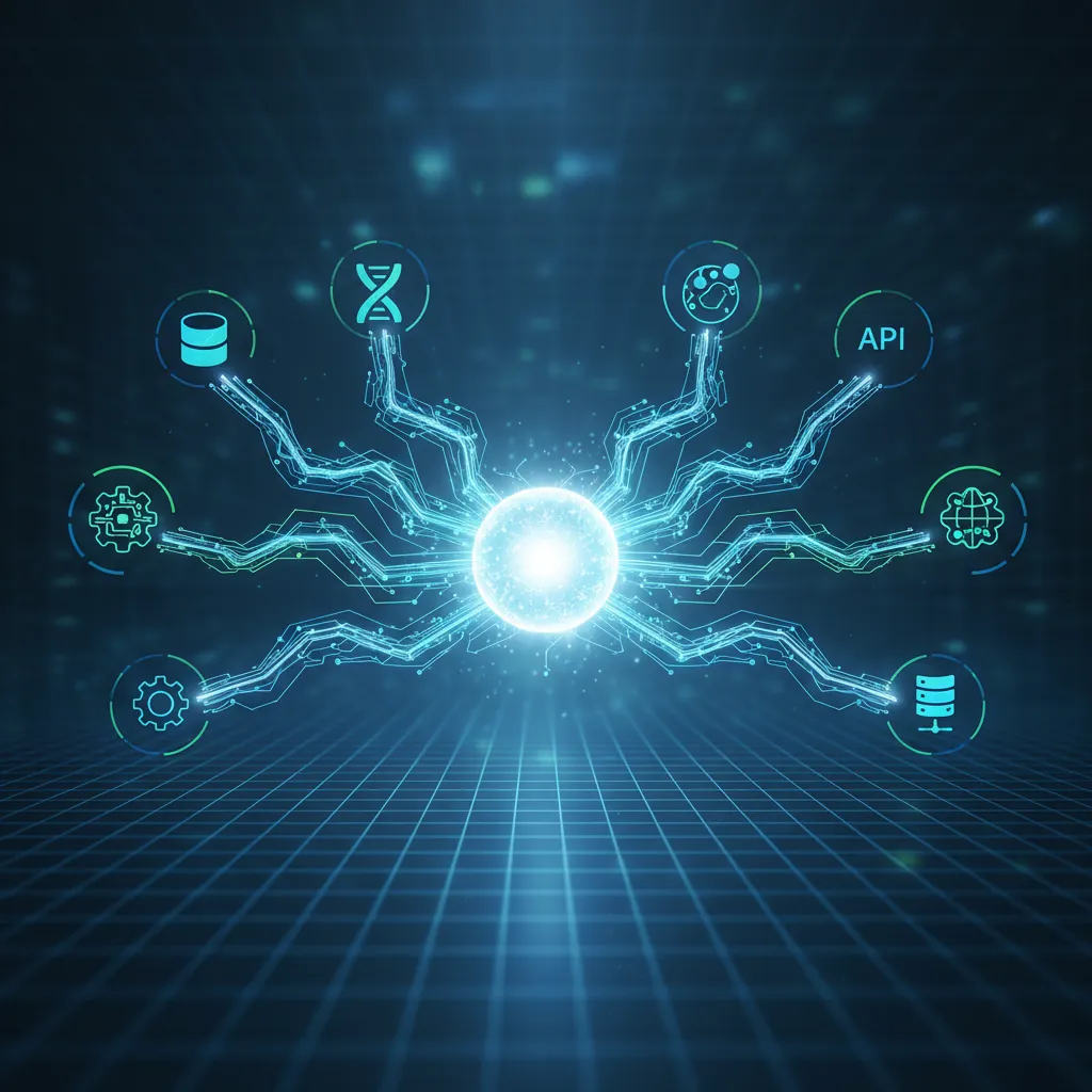 Diseño abstracto que muestra las conexiones inteligentes de Open Claw, potenciando la interacción y autonomía de los bots IA a través de flujos de datos.