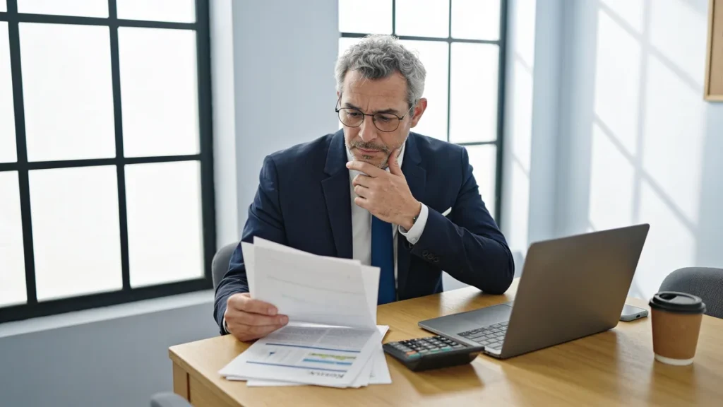 Empresario revisando el presupuesto de cuánto cuesta una página web para su negocio