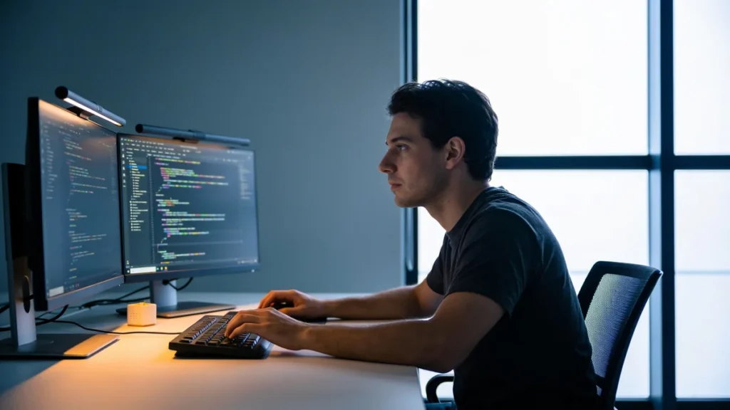 Desarrollador implementando datos estructurados en el código de una página web