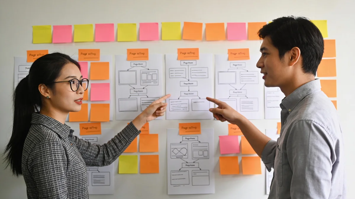 Equipo de diseño web planificando la estructura y el presupuesto de un proyecto