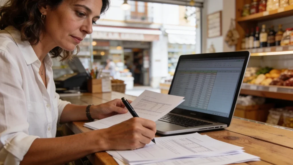 Autónoma revisando la facturación de su negocio para adaptarse a Verifactu para pymes