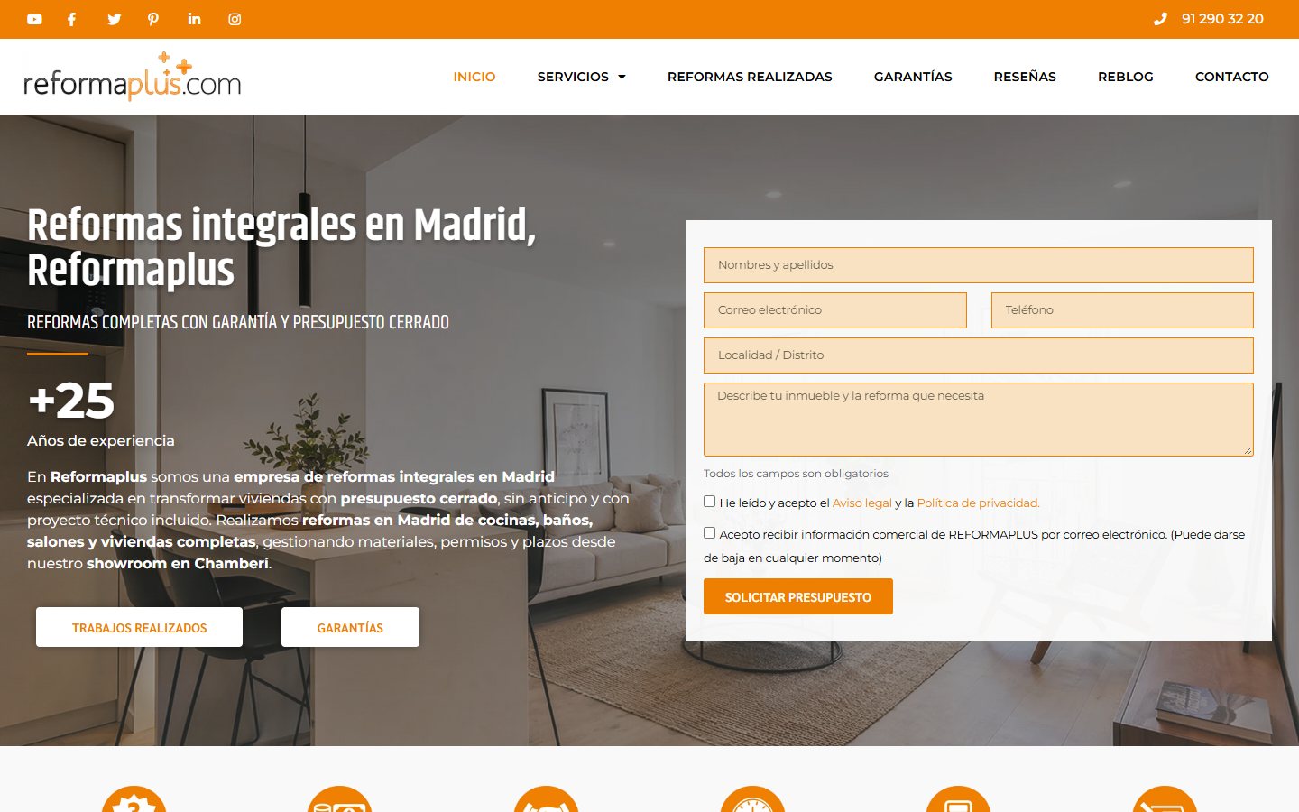 octonove web reformaplus d Portada de Reformaplus, empresa de reformas integrales en Madrid