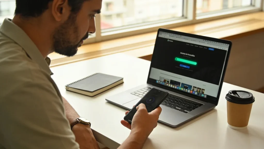 Técnico midiendo el rendimiento móvil web de un negocio desde el teléfono