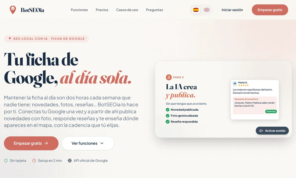 botseoia portada es Página de inicio de BotSEOia con su propuesta para mantener la ficha de Google