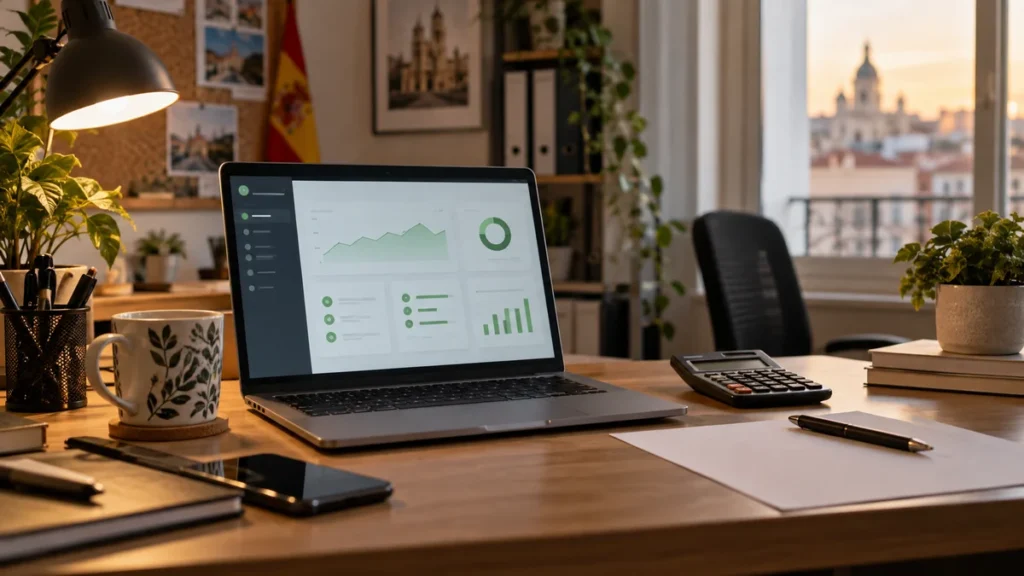 Portátil y calculadora para saber cuánto cuesta el mantenimiento web de una página