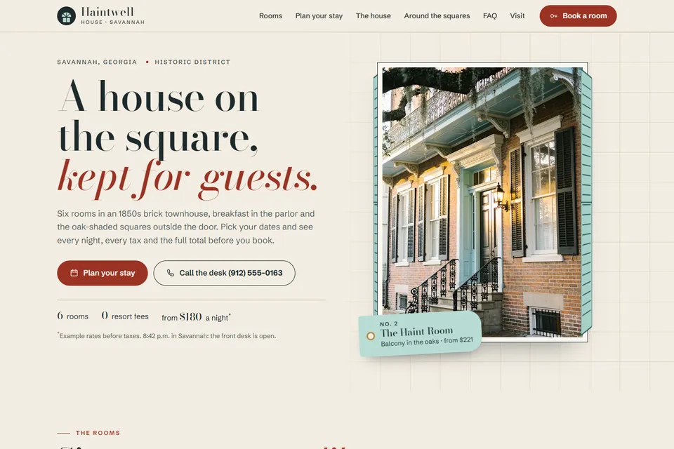 Captura real de Demo de hotel boutique de RentingWebs, ejemplo de diseño y no un caso de cliente