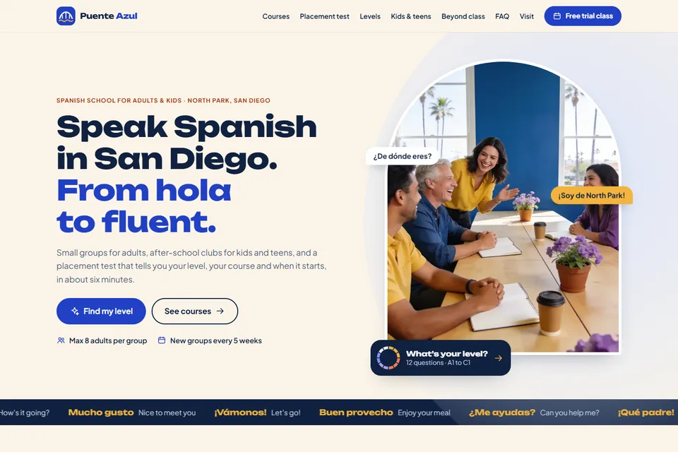 Captura real de Demo de academia de idiomas de RentingWebs, ejemplo de diseño y no un caso de cliente