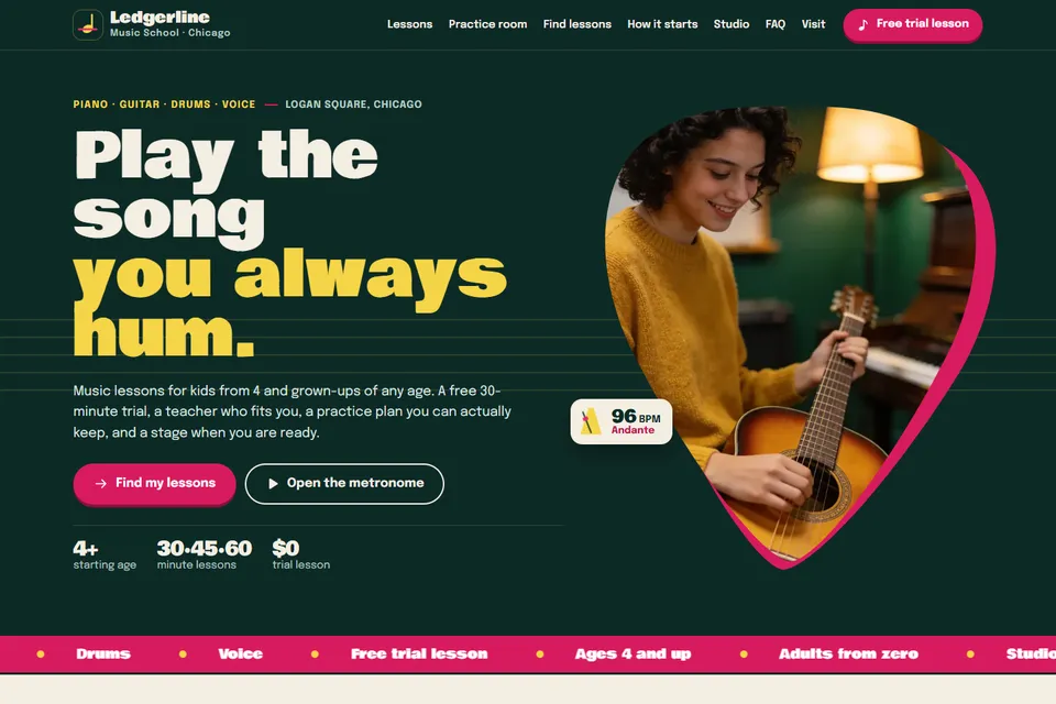Captura real de Demo de escuela de música de RentingWebs, ejemplo de diseño y no un caso de cliente