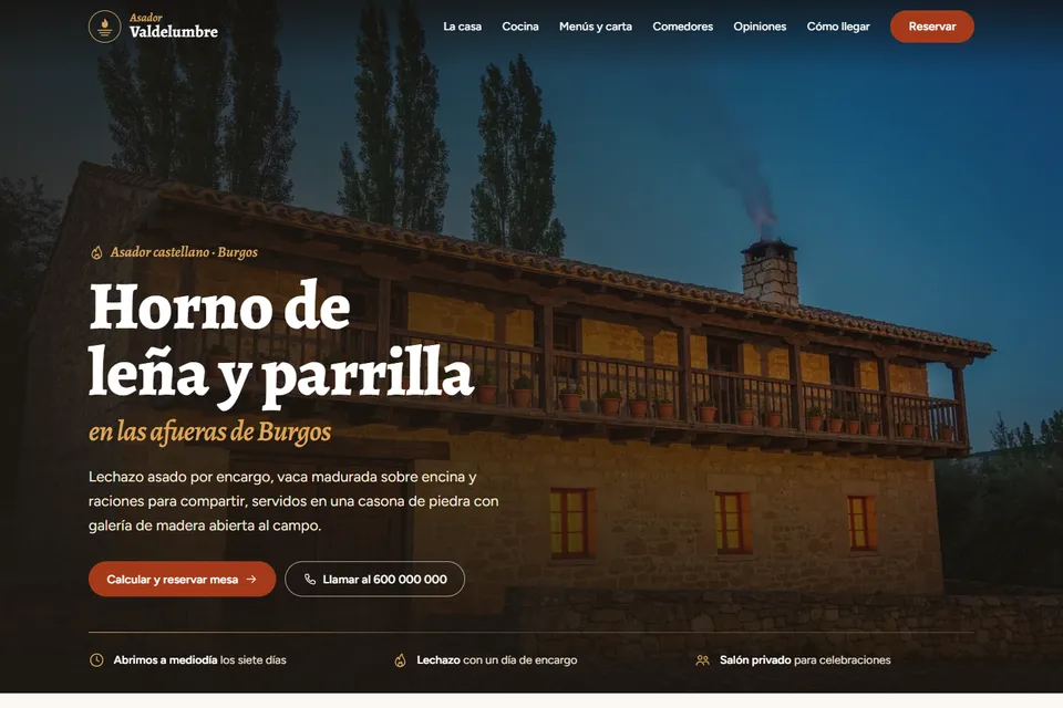Captura real de Demo de restaurante de RentingWebs, ejemplo de diseño y no un caso de cliente