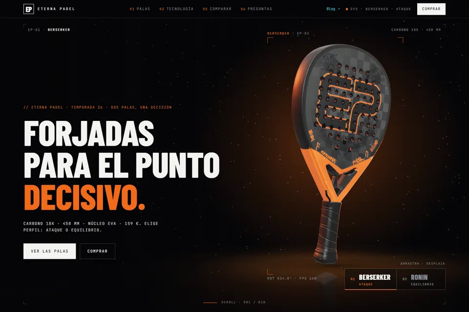 Captura real de Eterna Pádel desarrollada por Octonove