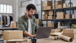 ventanilla unica oss tienda online Dueño de una tienda online preparando la declaración de la ventanilla única OSS